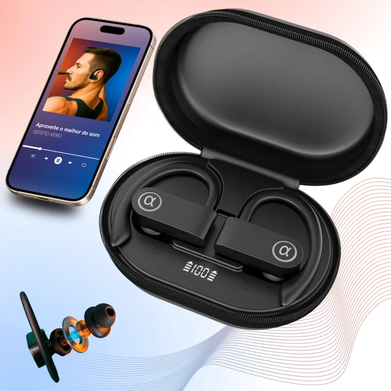 Fone De Ouvido Bluetooth 5.4 Tws Sem Fio Esportivo 12h De Bateria Som Limpo E Potente Compatível Com Android e IOS Carregamento Rápido