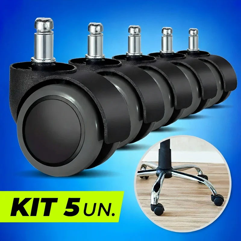Kit 5 Rodízios Rodinhas Para Cadeira de Escritório Gamer Silicone Anti-risco Pino 11mm