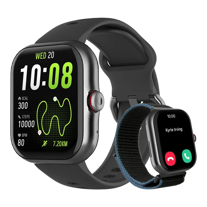 Bettdow SmartWatch GPS, Relogio Smartwatch Feminino e Masculino, 1,85 polegadas HD AMOLED, chamada Bluetooth, Esportivos relógio com voz por IA, Compatível com Android iOS, 2 Pulseiras (preto)