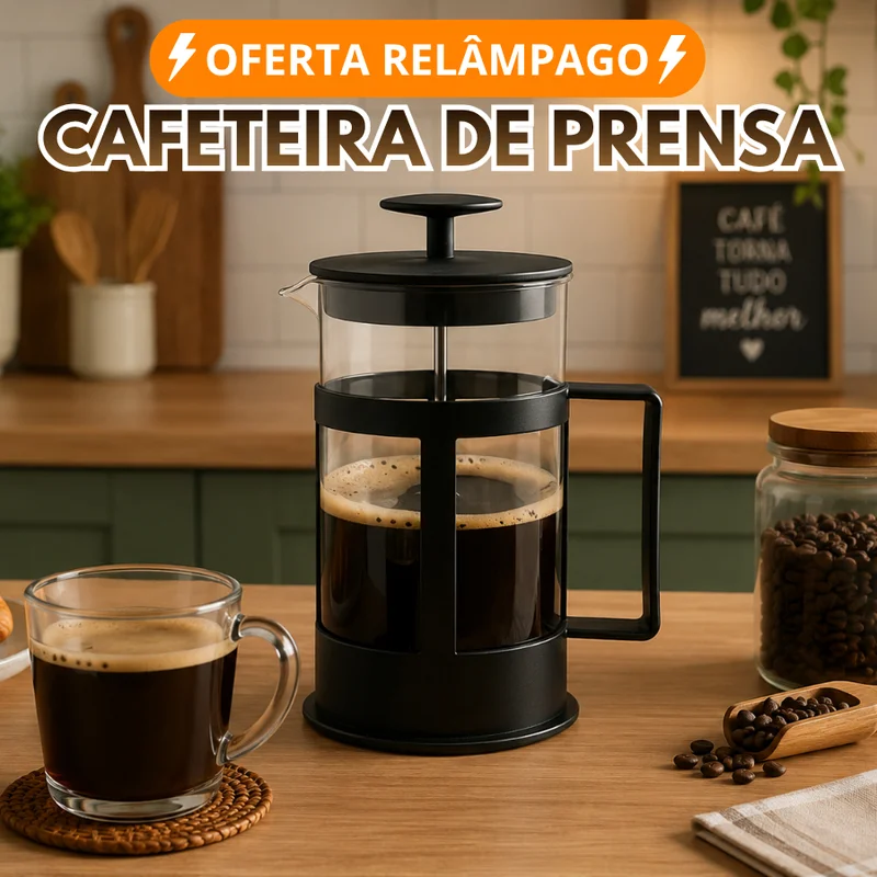 Cafeteira Prensa Francesa em Vidro e Inox Praticidade Coagem Rapida Filtro Removivel