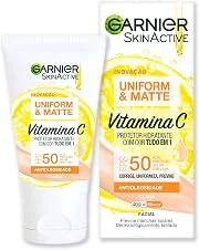 Garnier Skinactive Uniform & Matte Protetor Solar Hidratante Facial com Vitamina C, Efeito Matte Antioleosidade, Reduz e Previne Manchas, Tecnologia Camaleão, Cor Clara, 40g