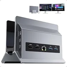 PULWTOP Estação de ancoragem USB C 11 em 1, monitor duplo, base vertical para laptop com 2 x HDMI 4K 60Hz, 3 x USB A/C 10Gbps, 2 x USB A 5Gbps, Ethernet, estação de ancoragem PD3.0 para laptops tipo C