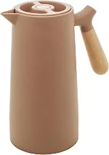 WOLFF - Garrafa Térmica de Plástico com Cabo de Madeira Nórdica 1L Rosa - Mesa Posta - Itens Para Casa - Utensílios de Cozinha - Perfeita Para Café e Chá