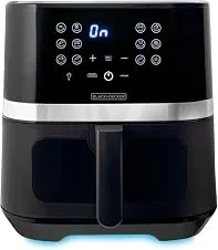 BLACK+DECKER Air Fryer Fritadeira Digital Gourmand Gris, Painel Touch, Sem Óleo, 12 Programas de Preparo, Capacidade de 5,5L, Modelo AFDLG, 110V