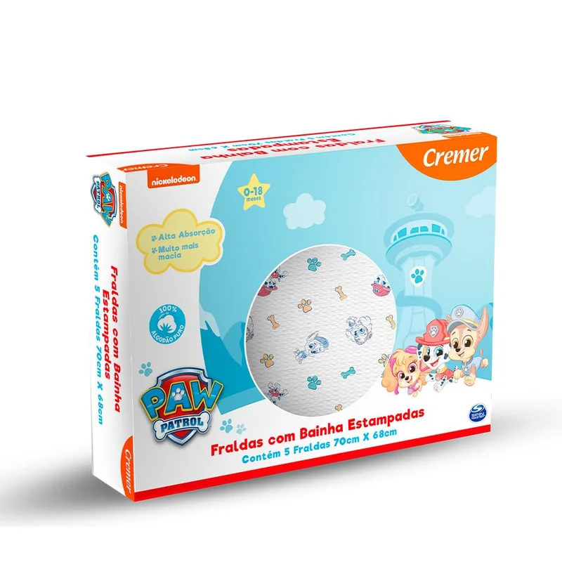 Cremer Fralda Cremer Luxo C/Bainha Patrulha Canina C/5