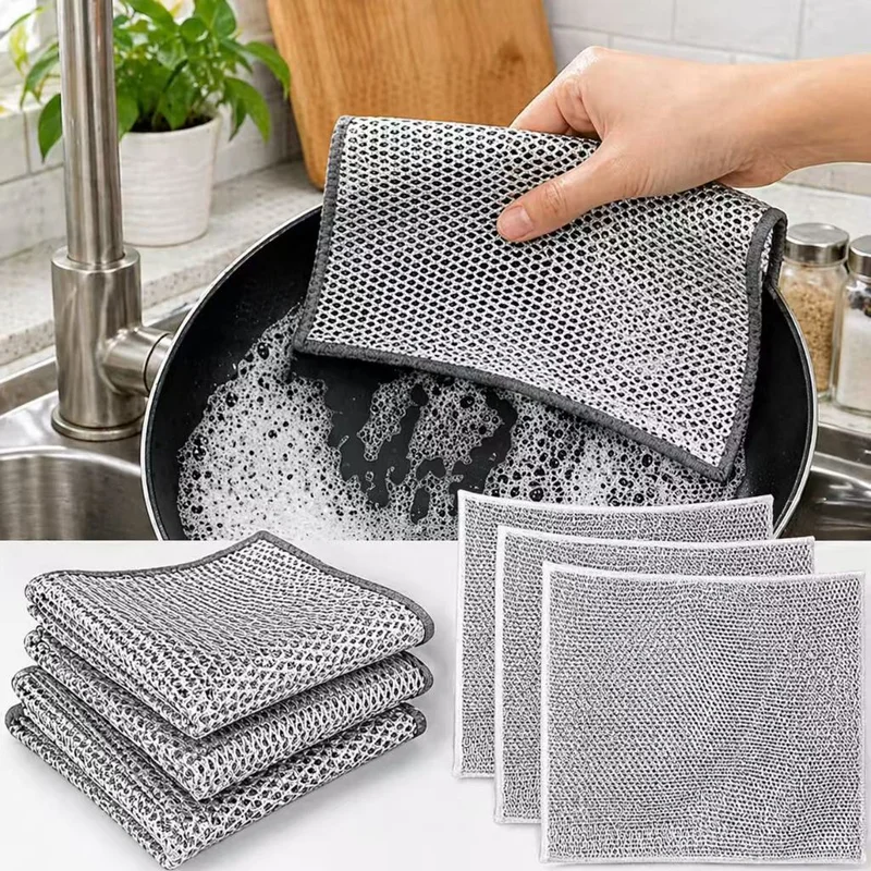 Kit 6/12/18/20 Pano Multiuso de Limpeza Pesada em Arame Metálico Não Oleoso para Fogão e Panelas