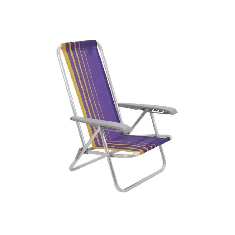 Cadeira de Praia Reclinável Tramontina Bali Baixa em Alumínio com Assento Roxo e Amarelo