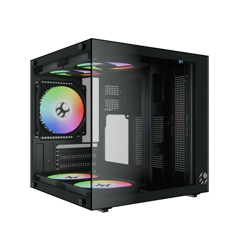 Gabinete Gamer Aquário Life Pro MICRO-ATX, MINI-ITX com 5 Fans Rainbow - Bluecase (Preto)