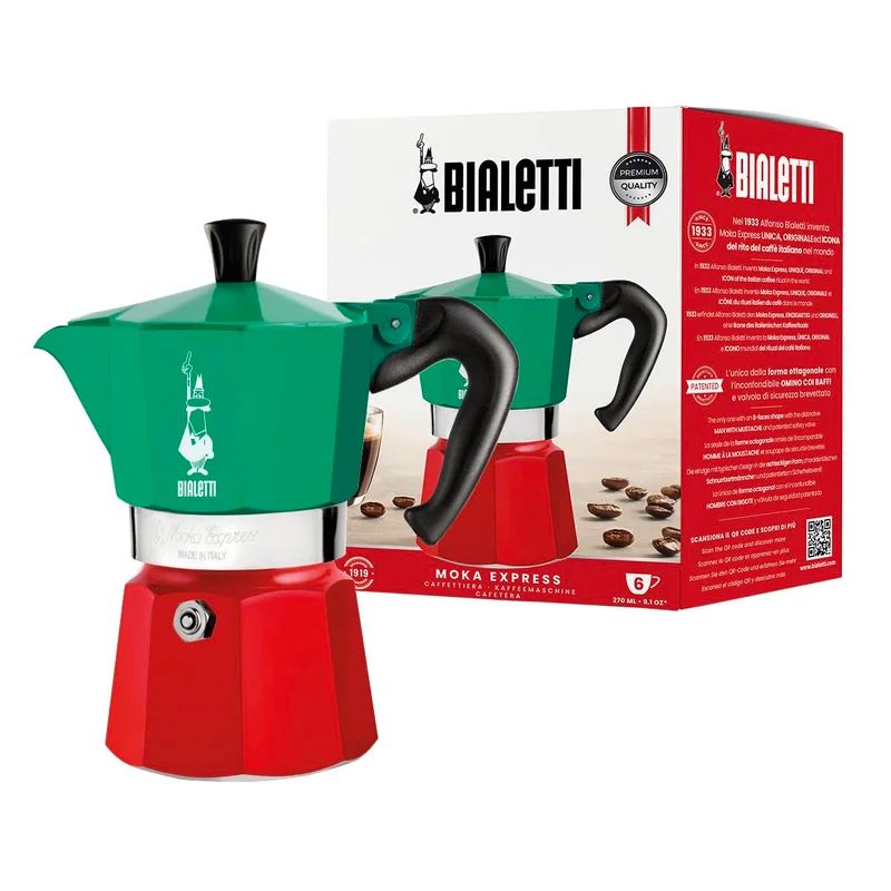 Bialetti Cafeteira Aluminínio, verde, vermelha e branco