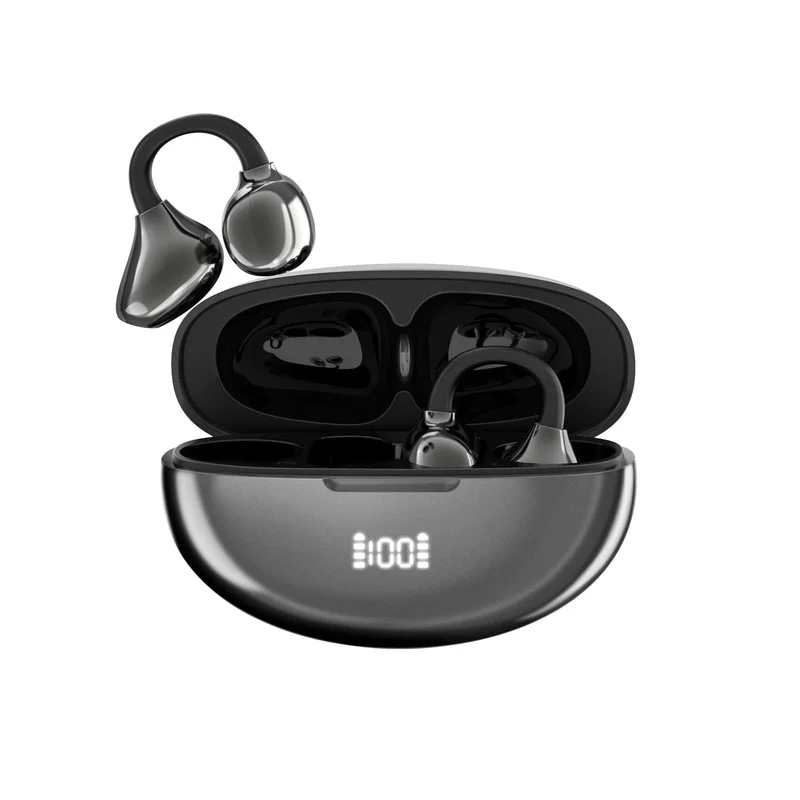 Fone de ouvido sem fio J235 com clipe, Bluetooth 5.3, tela sensível ao toque inteligente e assistente de IA, Indicador de bateria,Carregamento tipo C, gancho ajustável (cinza espacial)