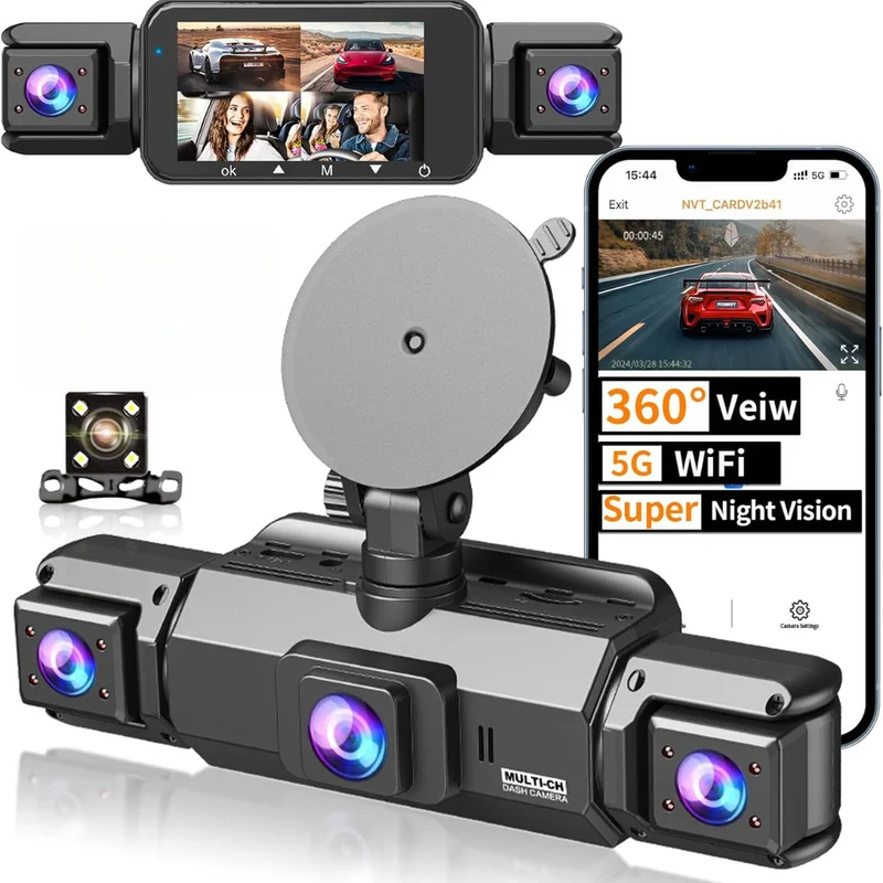 Dashcam 4 Lentes Warshark 1080P WiFi Tela 3.16" Câmera Frontal Traseira Interna Estacionamento