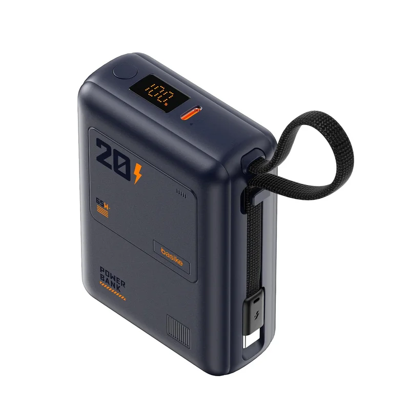 Basike Carregador Portátil 65W, Power Bank 20000mAh Carregamento Rápido com Display LED e Cabo Integrado Tipo-C, Power Delivery (Azul)