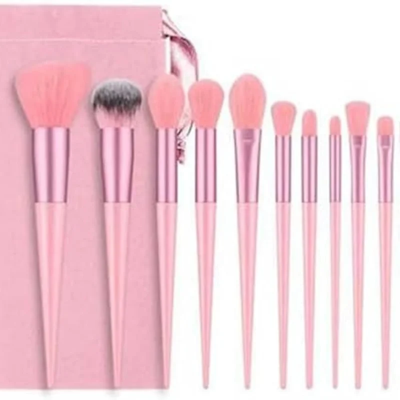 Kit de Pincéis de Maquiagem 13 Peças Profissional, Cerdas Sintéticas,Para Base, Blush, Sombra, Delineador, Lábios (Rosa Claro)