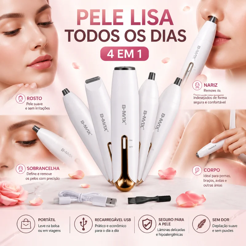 Depilador elétrico feminino 4 em 1, barbeador para remoção de pelos, corpo, pelos do nariz, pelos das axilas, barba reca