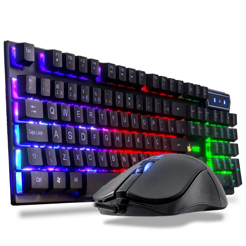 Kit Gamer Teclado Semi Mecânico + Mouse 2400dpi Usb Rgb Iluminado Jogos Pc