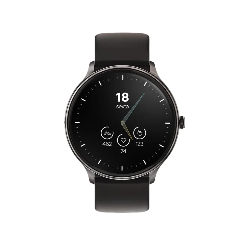 WB Watch Smartwatch 46mm Redondo, tela 1,39", ultra leve, fitness tracker, com monitoramento e temperatura corporal, análise de sono e Watchfaces Preto