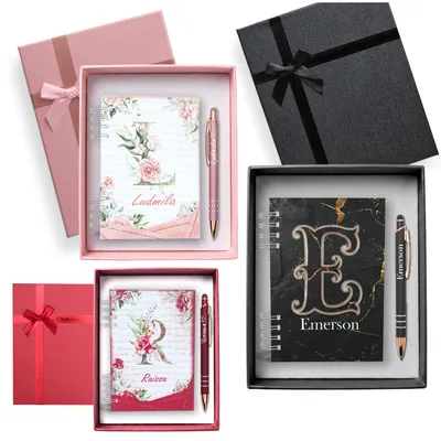 Kit Presente Caderneta Personalizada + Caneta com Nome + Caixa Elegante Diversas Capas Brinde Agenda