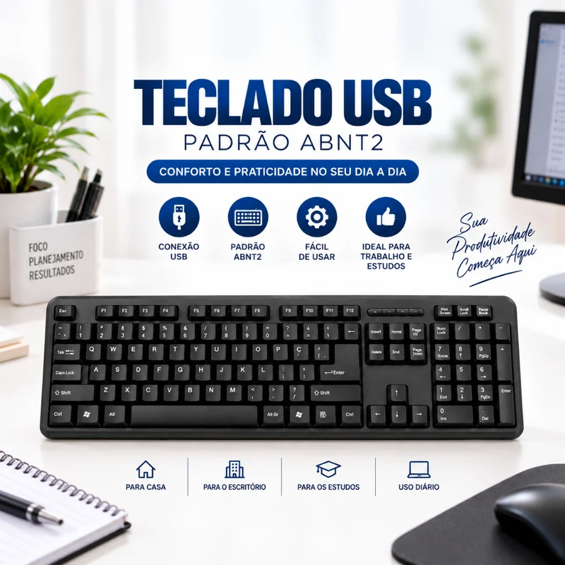 Teclado Usb Padrão ABNT2 Brasileiro Super Macio Notebook Pc Computador