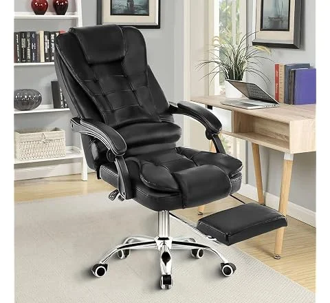 Cadeira de escritório presidente, cadeira de home office com apoio para os pés e encosto ajustável(Preto)