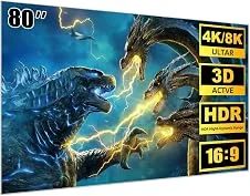 80 Polegadas Tela para Projetor Bettdow, 16:9 Tela Projetor, HD/4K Nítida Sem Reflexos Tela de Projeção Portátil, Ideal para Ambientes Domésticos, Escritórios, Flexível e portátil