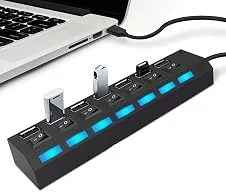 HUB USB 7 Portas 2.0 480 Mbps HD Extensor Pen Drive, HD Externo, SSD externo, teclado, mouse, etc, cor Preto