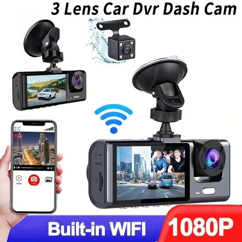 Câmera Traço Para Carro 1080P HD Dash Cam 3 Câmera 24H Monitor de Estacionamento dvr 360°