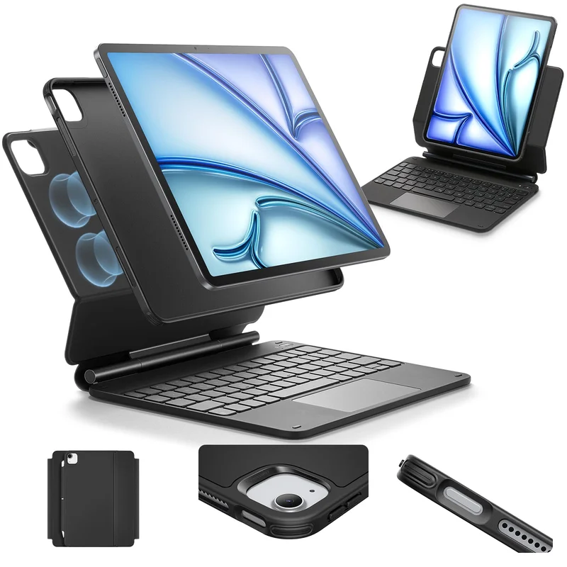 Capa ESR para iPad Air de 11 polegadas com teclado (M3, 2025/M2, 2024) e iPad Pro 11/Air 5/4ª geração com teclado, suporte magnético, modos retrato/relevo, preta, não é compatível com Pro 11 M4
