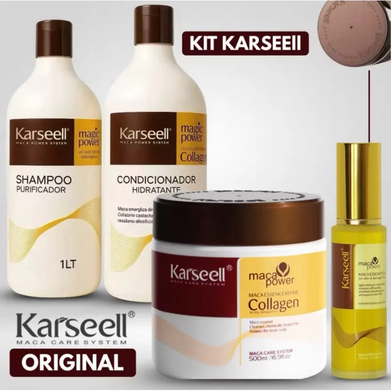 Kit Karseell Profissional Completo Shampoo 1L + Condicionador 1L + Másc 500g + Óleo 50ml 4 produtos