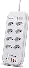 Filtro de Linha,Extensão Eletrica,Extensão Tomada,Régua Tomada 3 Interfaces USB,2 Portas USB Tipo-C,Cabo de Alimentação de 2Metros,Potência de 2500w,Suporta a Tensão de 110-220V Branco(8 Tomadas)
