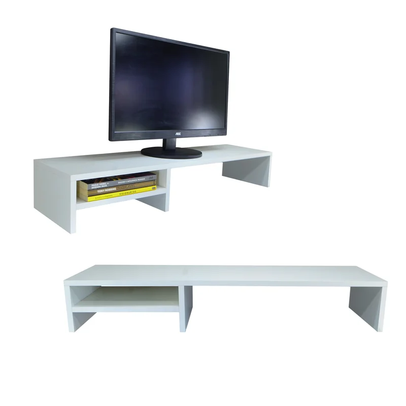 Suporte Para Monitor Elevado Mesa Home Office Setup Gamer Organizador MDF 90cm (Branco)