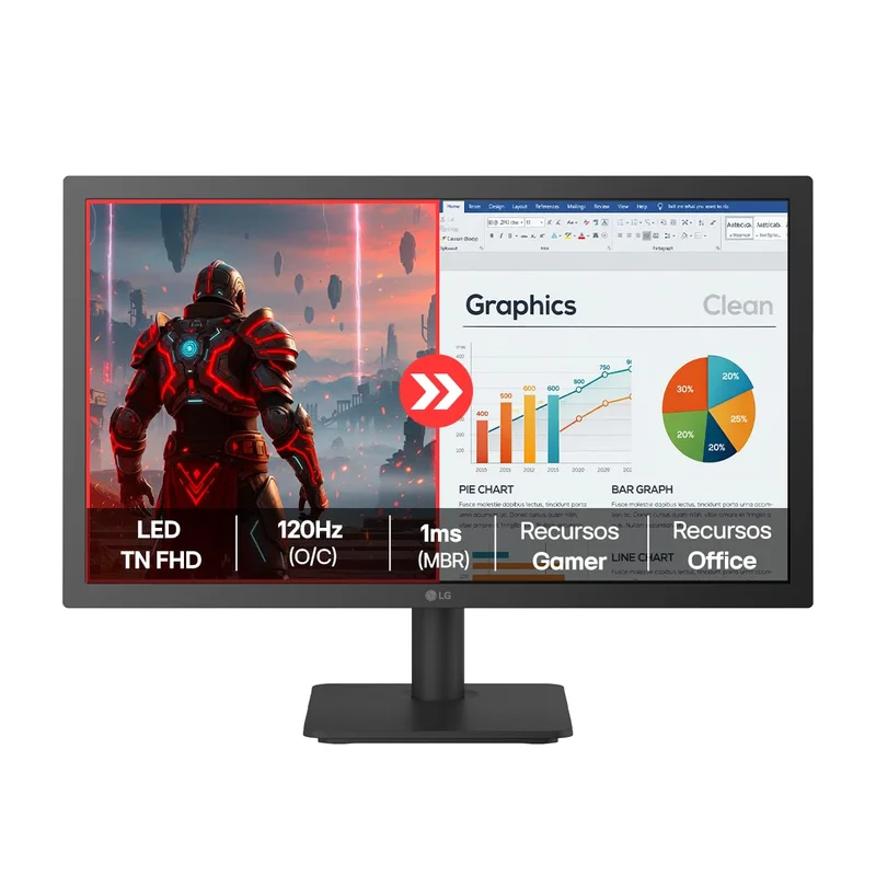 Monitor LG FHD Home & Office 22U403A-B 22”, 1ms (MBR), 120Hz (O/C), Modo leitura, Flicker Safe, HDMI, LG Switch, Black Stabilizer, Dynamic Action Sync
