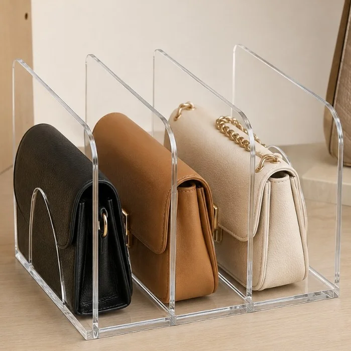 Organizador De Bolsas Acrílico Multiuso 3 Divisórias Qualidade Premium