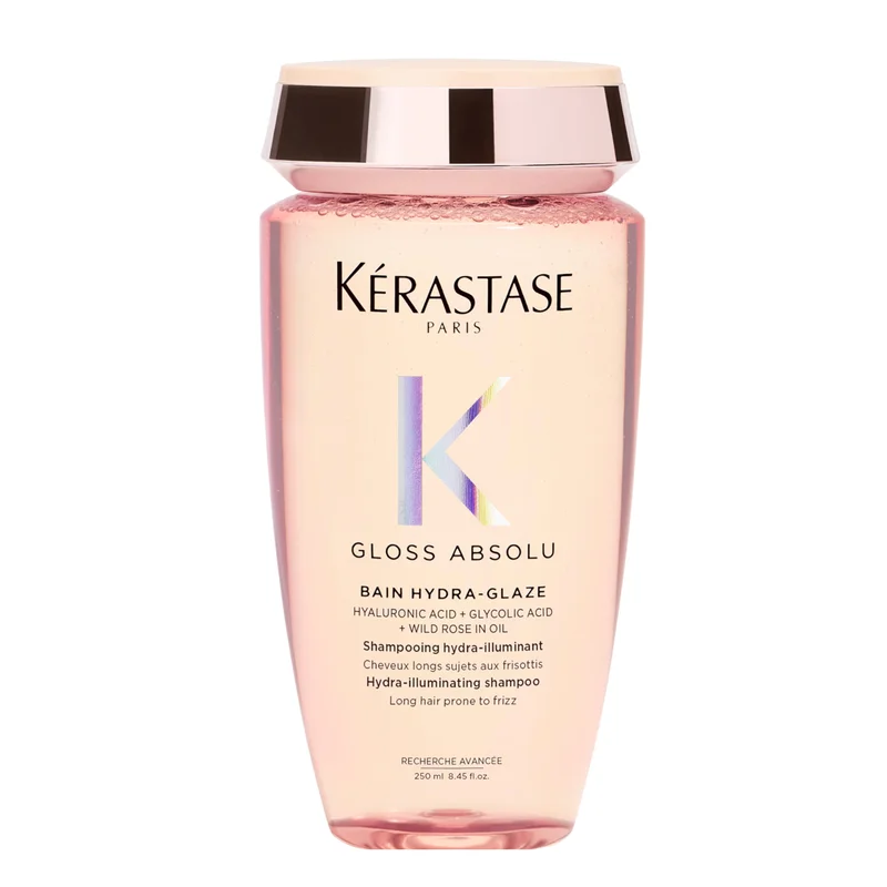 Kérastase, Shampoo Iluminador, Gloss Absolu, Hydra-Glaze, para todos os tipos de cabelos, com ácido hialurônico, ácido glicólico e óleo de rosa silvestre e ação antifrizz, 250ml