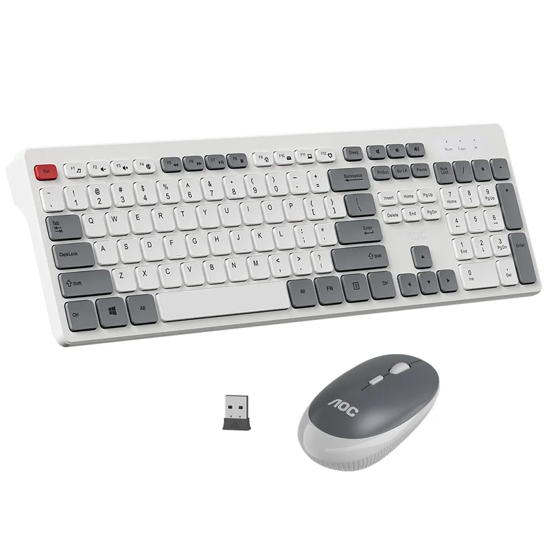 Combo de Teclado e Mouse sem Fio AOC KM600, Conexão Sem Fio 2,4 GHz, Mouse 3 DPI Ajustável Até 1600, Combo Teclado e Mouse Design Ergonômico, Compatível com PC e Mac