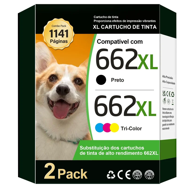 TECKKIN Cartucho de Tinta Compatível para HP 662 662XL Compatível para HP Deskjet 1015 1515 2515 2516 2545 2546 2645 3515 4645 impressora (1 Preto, 1 Colorido)