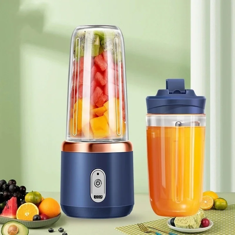 400ML 2copos Espremedor Elétrico Mini Liquidificador Portátil 6 Lâminas De Suco De Alimentos Misturador YB