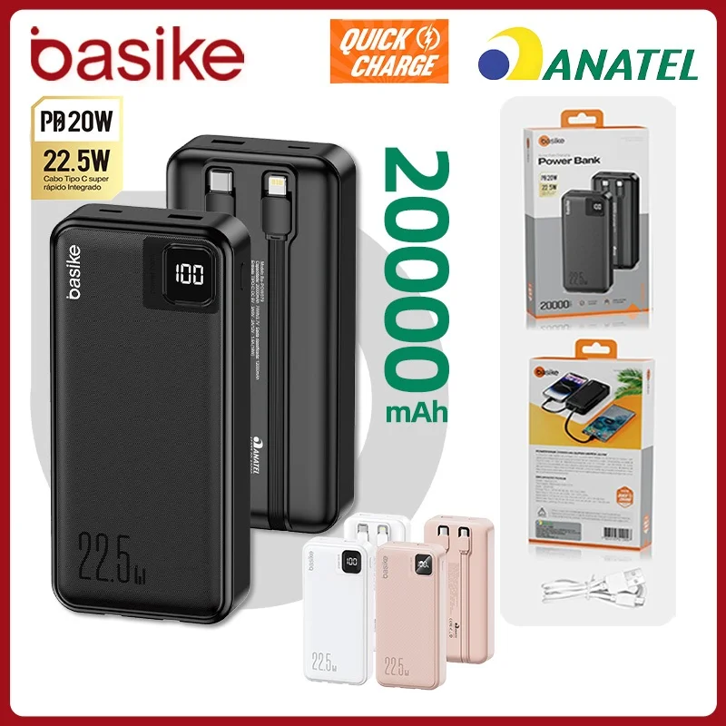 Basike Carregador Portátil Power Bank 20000mAh Bateria Externa Para iPhone Samsung Pow079