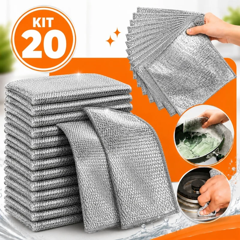 Kit 20 Pano De Limpeza Multiuso De Arame Metálico Malha Não Oleosa Fogão Panela Prato Cozinha E Pia