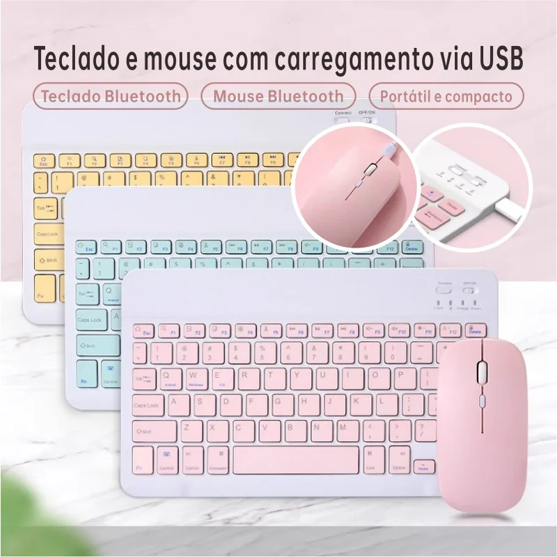 Teclado e mouse sem fio—Compatível com tablet,Notebook e celular, Recarregável e 150h de Bateria
