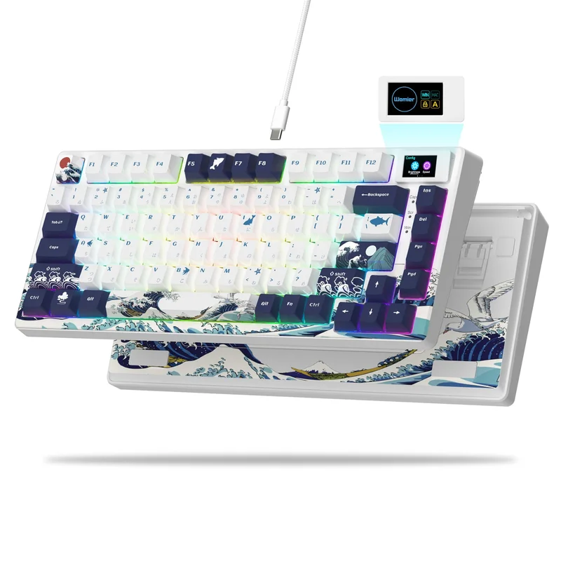 Teclado feminino S-K80 75% com tela multimídia colorida, teclado mecânico para jogos, teclado de troca quente, teclado personalizado RGB com montagem em junta, estabilizador pré-lubrificado para