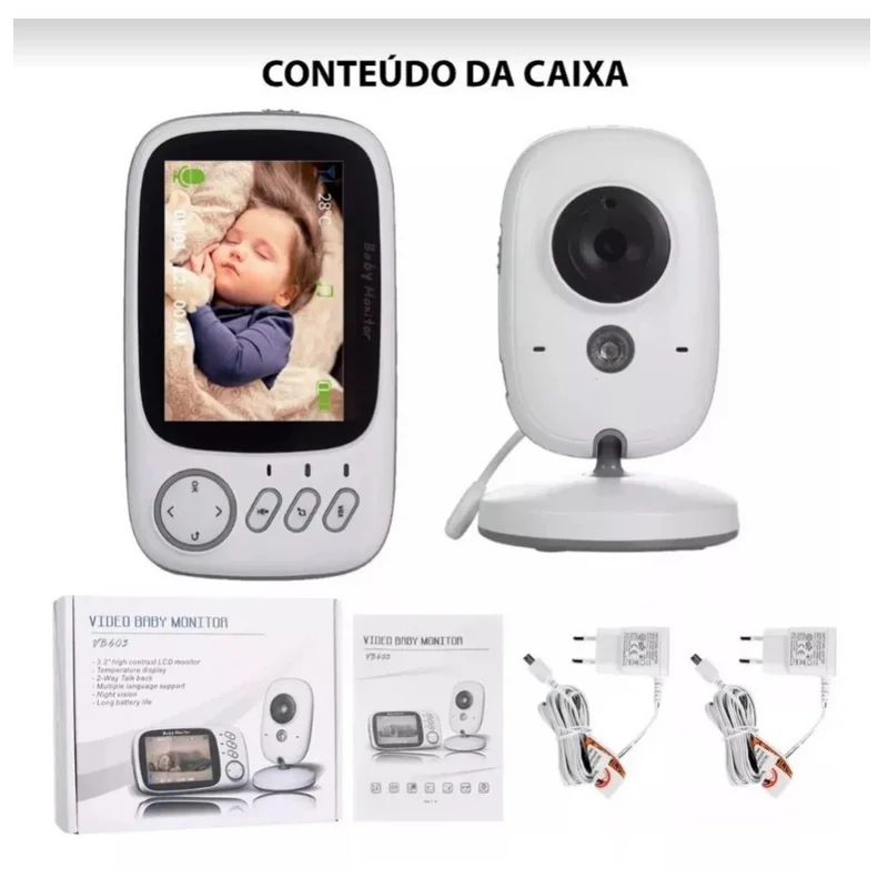 Baba Eletrônica VB603 Câmera Monitor Visão Noturna Áudio Sensor de Temperatura