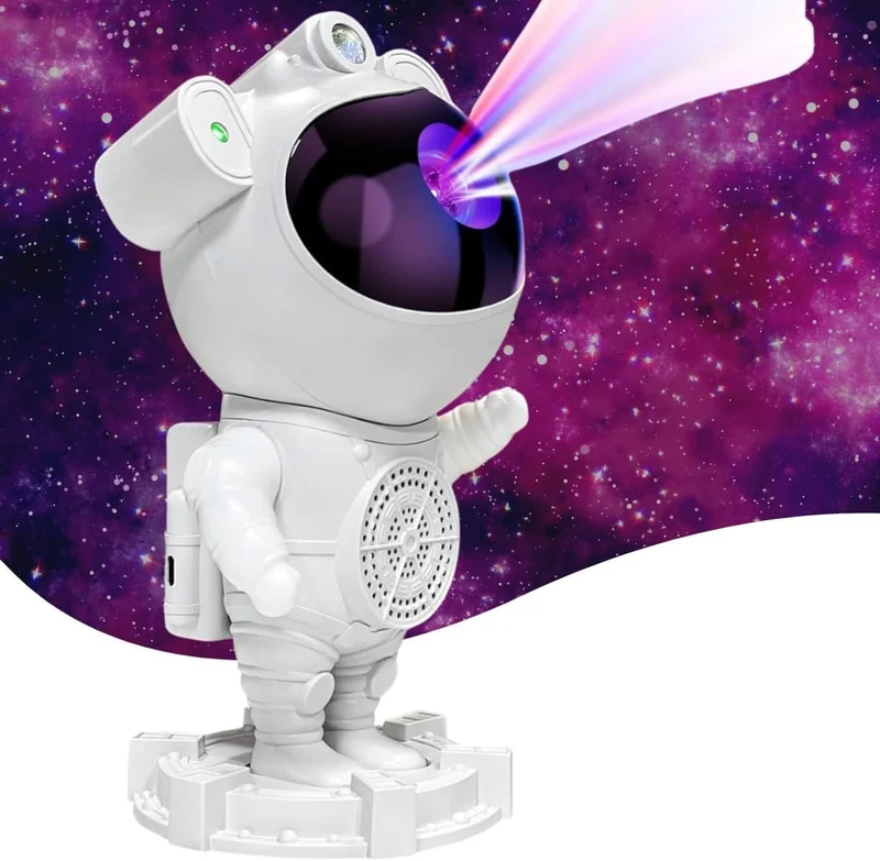 Projetor Astronauta Galaxia e Estrelas com Som Bluetooth Luminária | Nebulosa Lua Luz Noturna com Controle Remoto Crianças e Adultos