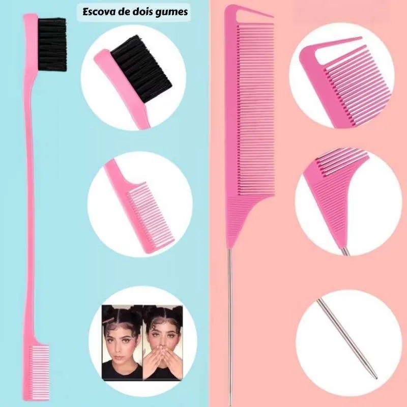 Conjunto De Escova De Cabelo 3 Peças Com Pente De Cauda De Mouse-Adição Perfeita À Rotina De Cuidados