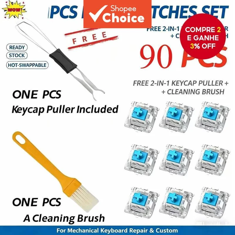 Interruptor De Teclado Clicker Substituição De Chave 30 Unidades/50/90 Tátil De 3 Pinos Mecânico Grátis Para Limpeza De