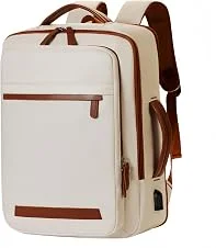Mochila de Viagem Feminina Com Grande Capacidade Nylon Impermeável,Para 14-15,6 Polegadas Notebook e Negócio Escolar,Com Interface de Carregamento USB Multifuncional (bege)