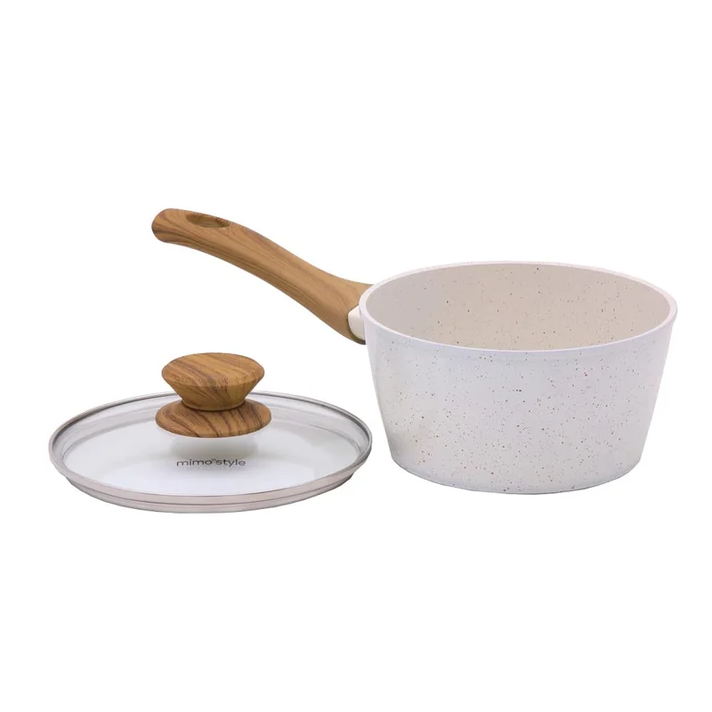 Mimo Style, Panela em Aço Inox com Tampa de Vidro com Saída de Vapor Style Cook Mármol, 16 cm - Branco