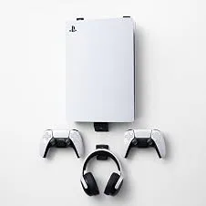 Suporte de Parede para PS5 com Porta Controle e Headset, Organização Gamer, Fixação Segura, Joystick Compatível com PS5 Padrão, Slim, Digital e Pro, Bucha e Parafuso TimeClick
