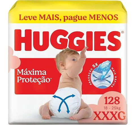 Fralda Descartável Huggies Máxima Proteção Tamanho XXXL 128 unidades – Fralda aberta com tecnologia Xtra-Flex, canais em X …
