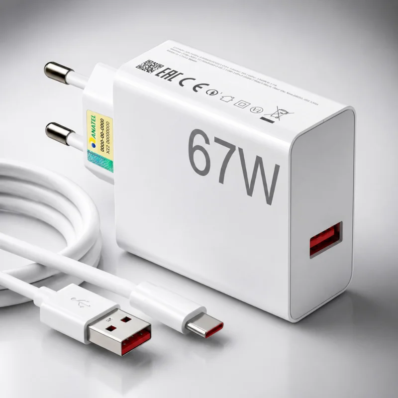 Kit Carregador 67W Turbo + Cabo Tipo-C Carga Rápida Universal Xiaomi Redmi Note E Poco X7 Android