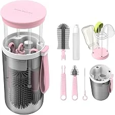 GODREAM Kit Escova de Mamadeira Portatil 6 em 1, Kit Limpador de Mamadeira, com Escova de Silicone para Lavar e Limpeza Mamadeiras, Ideal para Casa, Viagem e Camping (Rosa)